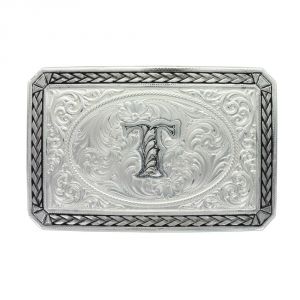 Montana Silversmiths Initial T Antiqued Wheat Trim Portrait Buckle (27200D-T)